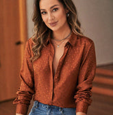 Chemisiers en soie à pois pour femmes, chemisier en soie à manches longues, chemise en soie jacquard