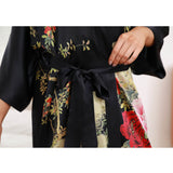 Floral Print Silk Kimono Robes Peony Blossoms Silk Bathrobe