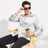100% Mulberry Men's Silk Shirt Long Pure Silk Dress Shirts