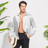 100% Mulberry Men's Silk Shirt Long Pure Silk Dress Shirts
