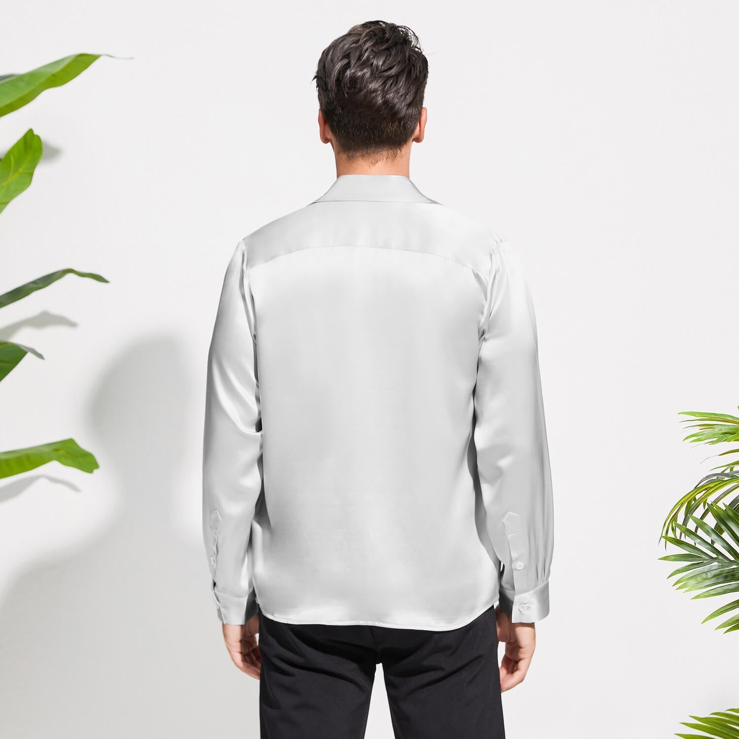 100% Mulberry Men's Silk Shirt Long Pure Silk Dress Shirts