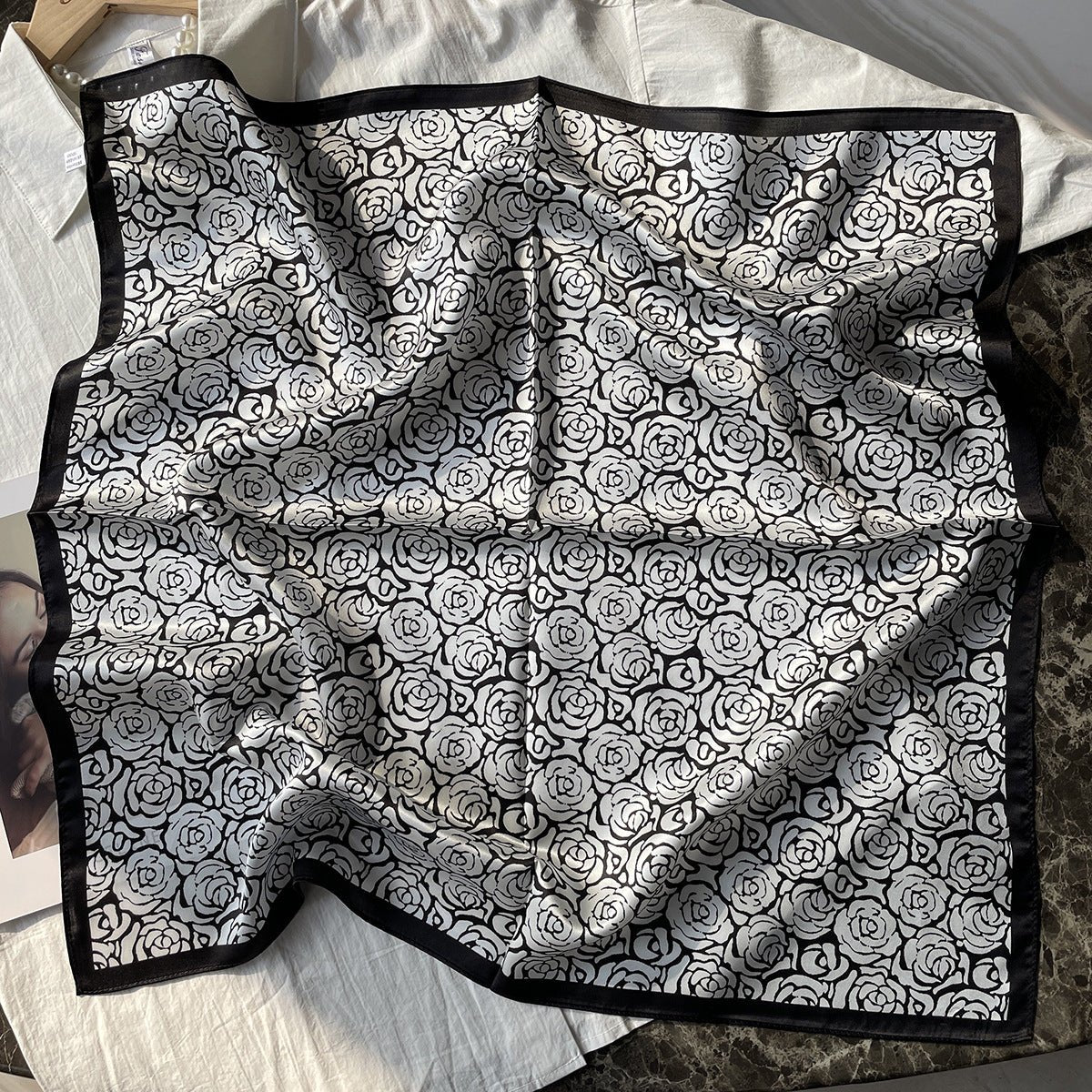 100% Silk Scarf For Women Floral Print Square Silk Scarf