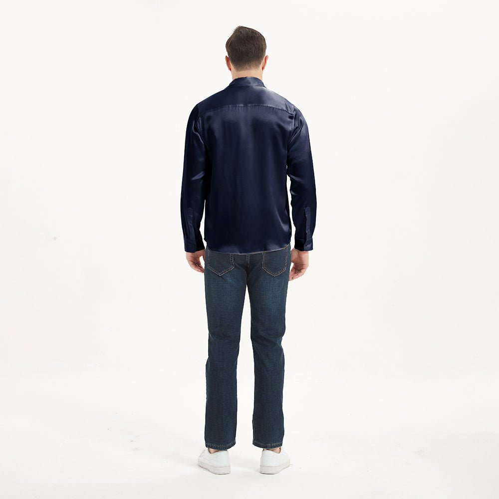 100% Mulberry Silk Shirt For Men Silk Long Sleeves Top