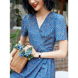 100% Pure Silk Vintage Style Dress Ladies Summer Chic Silk Dresses