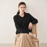 Womens Shawl Collar Cashmere Sweater V Neck Long Sleeve Cashmere Pullover