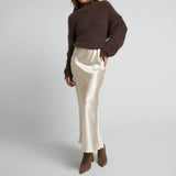 Jupe longue en soie fluide élégante pour femme, robe en soie à taille haute