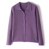 Cardigan en pur cachemire pour femme, tricot torsadé, bouton sur le devant, col polo, pull en cachemire
