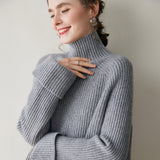 Pull en cachemire côtelé pour femme Pull raglan en cachemire à col roulé