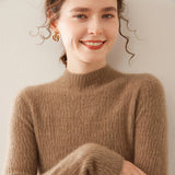 Womens Mock Neck Cashmere Ribbed Sweater Cashmere Pullover