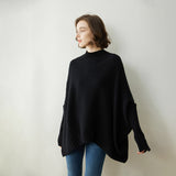 Pull poncho en cachemire pour femme avec manches et cape en cachemire côtelée à col montant