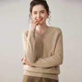 Womens V Neck Cashmere Sweater Long Sleeve Cashmere Knit Pullover