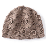 Womens Crochet Cashmere Beanie Textured Knit Cashmere Hat with Scalloped Edge
