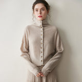 Cardigan en cachemire à col haut pour femme, pull en cachemire à boutons