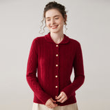Womens Cable Knit Cashmere Cardigan Peter Pan Collar Cashmere Sweater