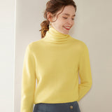 Pull en cachemire à col roulé pour femme Pull en cachemire à manches longues Ourlet côtelé