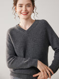 Womens V Neck Cashmere Sweater Long Sleeve Cashmere Knit Pullover
