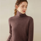 Pull en cachemire à col roulé pour femme Pull en cachemire à manches longues Ourlet côtelé