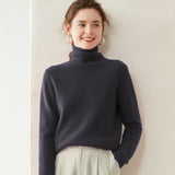 Pull en cachemire à col roulé pour femme Pull en cachemire à manches longues Ourlet côtelé