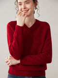 Womens V Neck Cashmere Sweater Long Sleeve Cashmere Knit Pullover