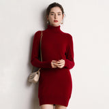 Robe en cachemire à col roulé pour femme, mini robe pull en tricot à manches longues