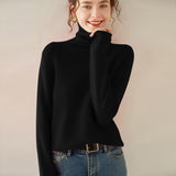 Pull en cachemire à col roulé pour femme Pull en cachemire à manches longues Ourlet côtelé