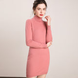 Robe en cachemire à col roulé pour femme, mini robe pull en tricot à manches longues