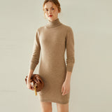 Robe en cachemire à col roulé pour femme, mini robe pull en tricot à manches longues