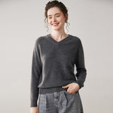 Womens V Neck Cashmere Sweater Long Sleeve Cashmere Knit Pullover