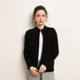 Womens Zip-Up Cashmere Cardigan Ribbed Mock Neck Cashmere Sweater