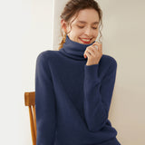 Pull en cachemire à col roulé pour femme Pull en cachemire à manches longues Ourlet côtelé