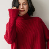 Pull en cachemire côtelé pour femme Pull raglan en cachemire à col roulé