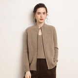 Womens Zip-Up Cashmere Cardigan Ribbed Mock Neck Cashmere Sweater