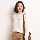 Pull en pur cachemire à col rond pour femme Pull texturé à manches longues en tricot de cachemire