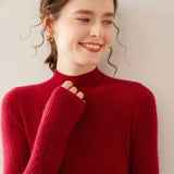 Womens Mock Neck Cashmere Ribbed Sweater Cashmere Pullover