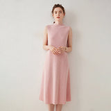 Robe en cachemire sans manches pour femme Robe midi en tricot de cachemire à col montant