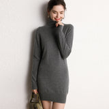Robe en cachemire à col roulé pour femme, mini robe pull en tricot à manches longues