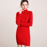 Robe en cachemire à col roulé pour femme, mini robe pull en tricot à manches longues