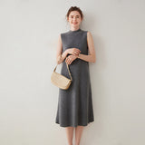 Robe en cachemire sans manches pour femme Robe midi en tricot de cachemire à col montant