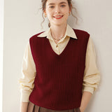 Womens Cashmere Sweater Cashmere Vest V Neck Cable Knit Sleeveless Pullover
