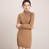 Robe en cachemire à col roulé pour femme, mini robe pull en tricot à manches longues