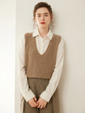 Womens Deep V Neck Cashmere Sweater Cashmere Vest Ribbed Trim
