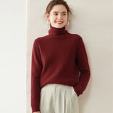 Pull en cachemire à col roulé pour femme Pull en cachemire à manches longues Ourlet côtelé