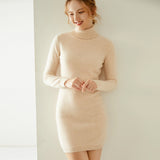 Robe en cachemire à col roulé pour femme, mini robe pull en tricot à manches longues