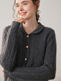 Womens Cable Knit Cashmere Cardigan Peter Pan Collar Cashmere Sweater