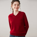 Womens V Neck Cashmere Sweater Long Sleeve Cashmere Knit Pullover