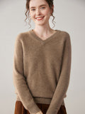 Womens V Neck Cashmere Sweater Long Sleeve Cashmere Knit Pullover