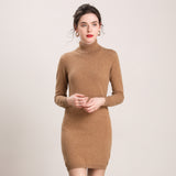 Robe en cachemire à col roulé pour femme, mini robe pull en tricot à manches longues