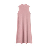 Robe en cachemire sans manches pour femme Robe midi en tricot de cachemire à col montant