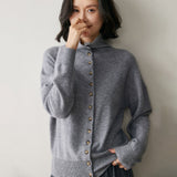 Cardigan en cachemire à col haut pour femme, pull en cachemire à boutons