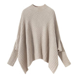 Pull poncho en cachemire pour femme avec manches et cape en cachemire côtelée à col montant